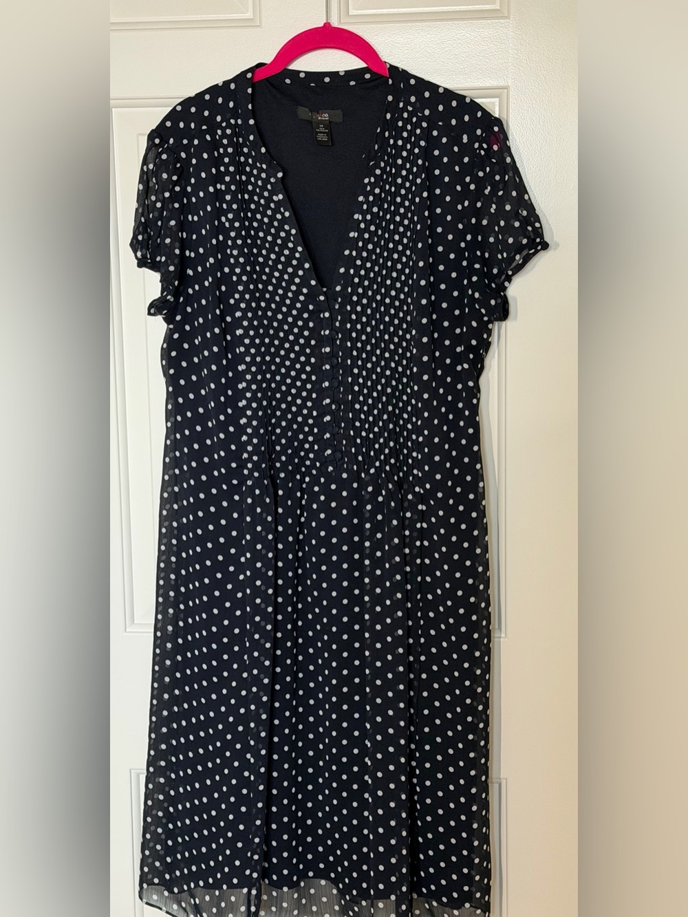 Style & Co. Navy and White Polka Dot Button-Front Lined Dress